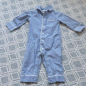 Little Planet 9m Blue Checkered Pajamas Romper w/ Snap Closures